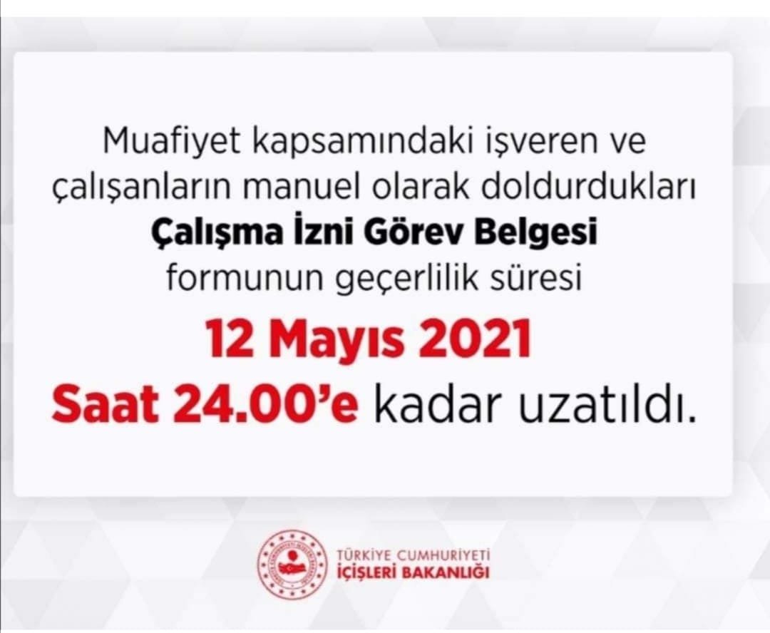 Çalışma İzni Görev Belgesi Süresi Uzatılması ile ilgili Duyuru